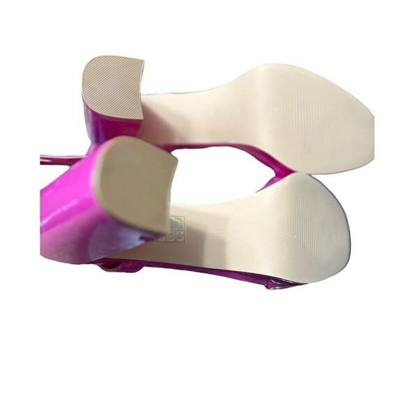 SHEIN Hot Pink Patent Block Heel Sandals Ankle Strap Barbiecore Party Y2K Sz 11 - Picture 5 of 10